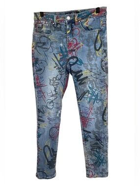 Joseph Ribkoff Graffiti Rhinestone Slim Leg Jeans Size 6